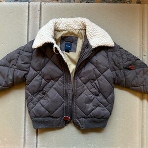 Baby Gap Quilted Gray Boys 2T Jacket with Sherpa Collar and Pockets